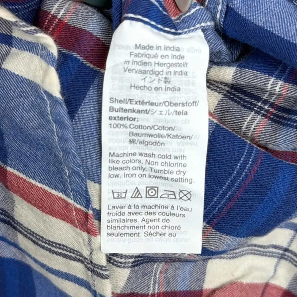 J Crew Mens Shirt Blue Red Cream Plaid Button Down Long Sleeve Cotton Large